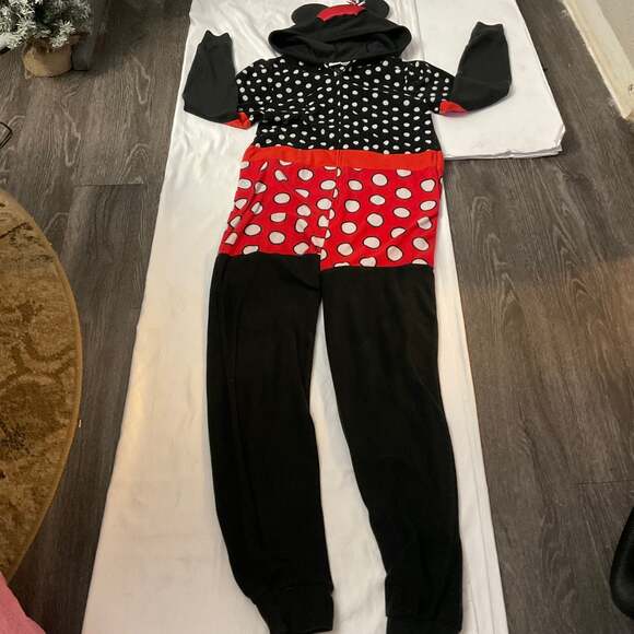 DISNEY Minnie Mouse Hooded Polka Dot Onesie Pajamas Costume Halloween M Holiday - Picture 4 of 8